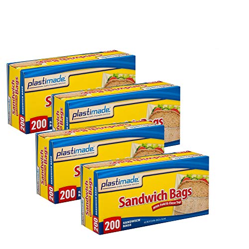 Plastimade Sandwich Bags With Fold & Close Top (6.5 in X 5.5) in 200 Count Pack of 4