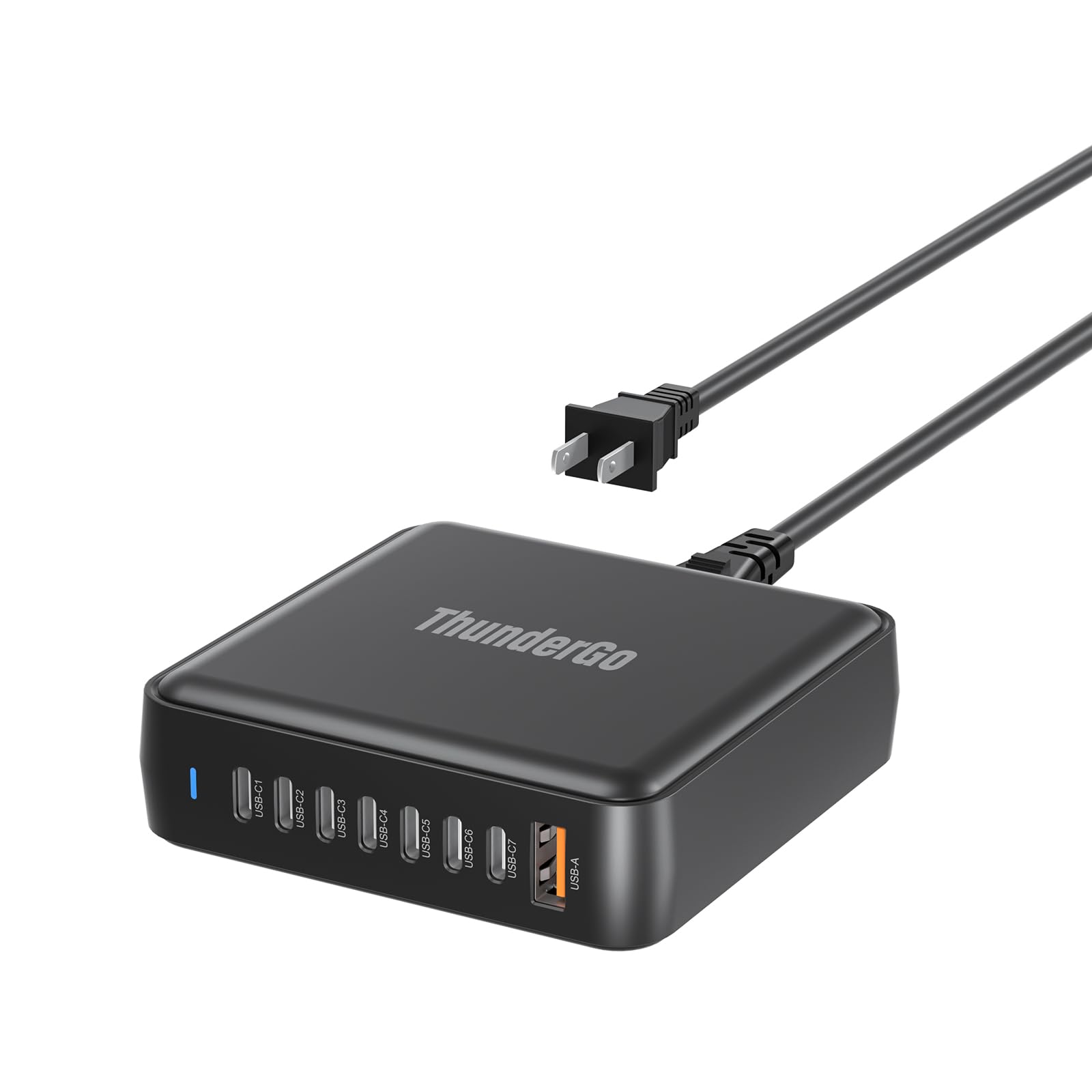 ThunderGo 170W GaN Pro USB C Charging Station | 8-Port Desktop Power Hub (7xUSB-C PD3.0 + QC4.0 USB-A) | Smart Charger for MacBook Pro M3 Max | ETL/FCC Certified with Dynamic Power Allocation