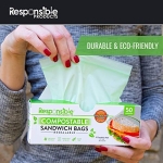 Responsible Products Certified Compostable SNACK Resealable Zip Bag, Extra Strength Food Bags, Plant-Based Freezer-Safe (50 Pack) - Image 2
