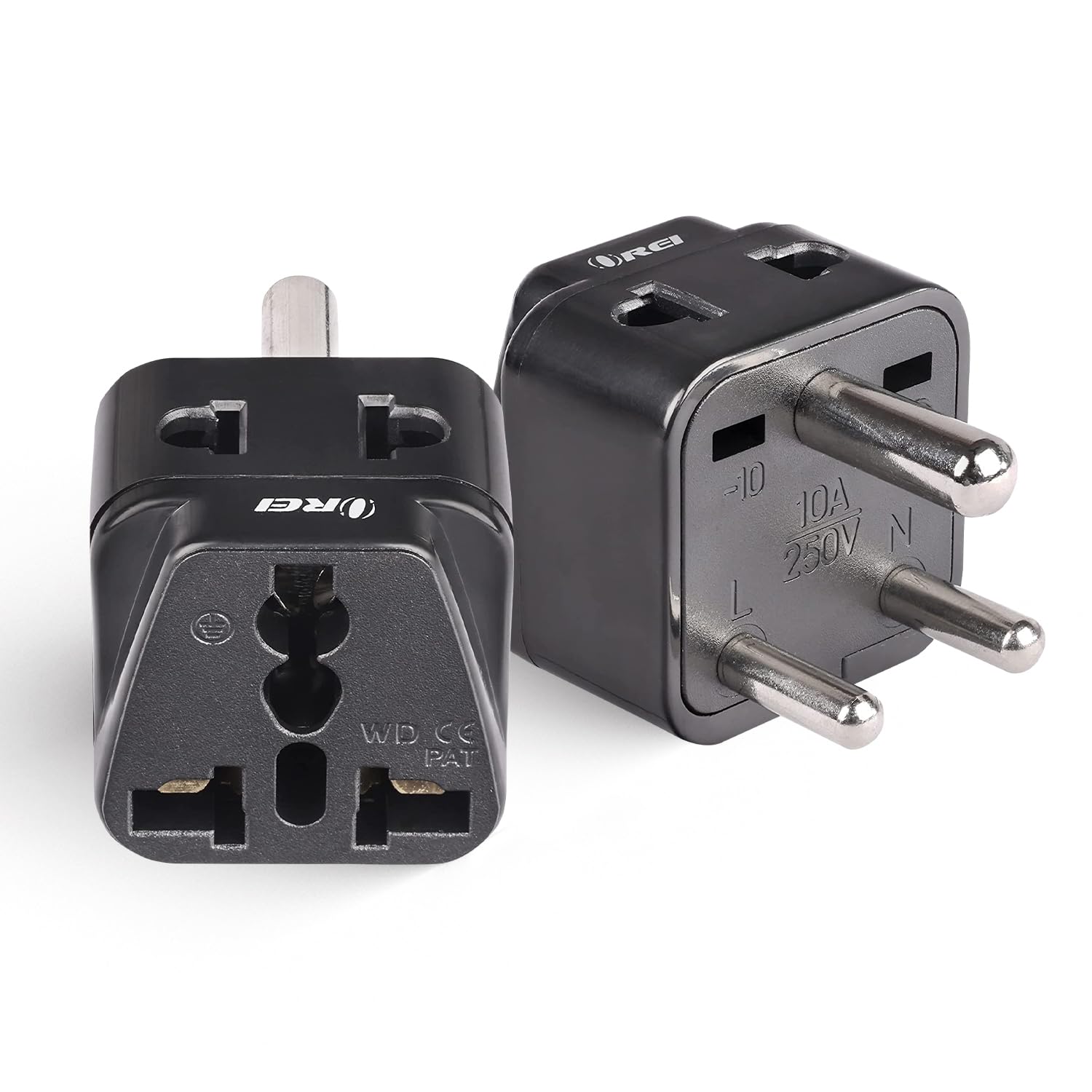 OREI UK, China, US to India Adapter - Type D Travel Adapter Plug - 2 in 1 Travel Adapter India - Compatible with India, Nepal, Pakistan - CE Certified - RoHS Compliant - 2 Pack - Black Color