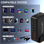 268W GaN USB Type C Charger 8 Ports Fast Charging Station PD QC4.0, USB C Laptop Charger Compatible with MacBook Pro/Air, iPads, Samsung Galaxy Note, iPhone 16/15/14/13/12 Mini/Pro/Pro Max - Image 3